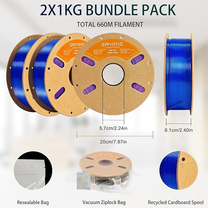ERYONE Silk Tri Color PLA Filament 3D Printer 1.75mm +/- 0.03mm - Image 6