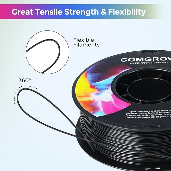 Comgrow TPU Filament, 95A Soft TPU Flexible 3D Printer Filament Black 2 * 1kg - Image 4