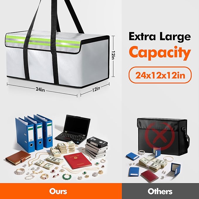 Large Fireproof Document Bags 24x12x12in, Fireproof Document Box - Image 2