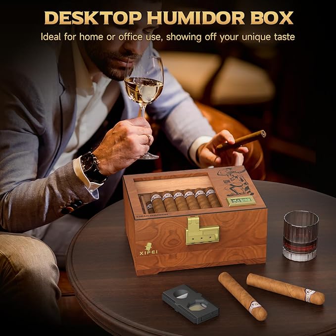 XIFEI Cigar Humidor Box, Cedar Wood Desktop Cigar Case - Image 6