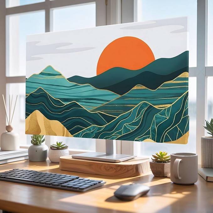 Abstract Mountain Range Sun Indoor TV Cover, Elastic TV Screen Protector by Unknown