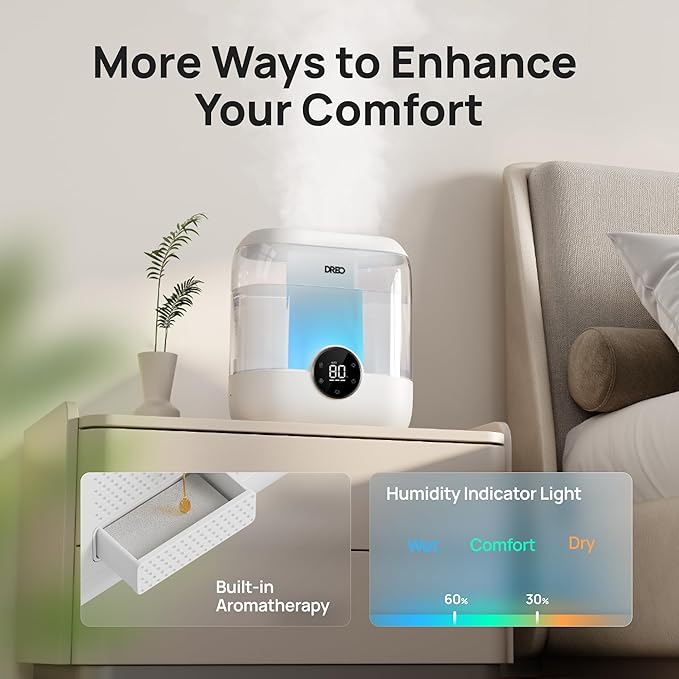 DREO 6L Top Fill Humidifiers for Bedroom, 60H Runtime 28 dB Quiet Supersized - Image 6