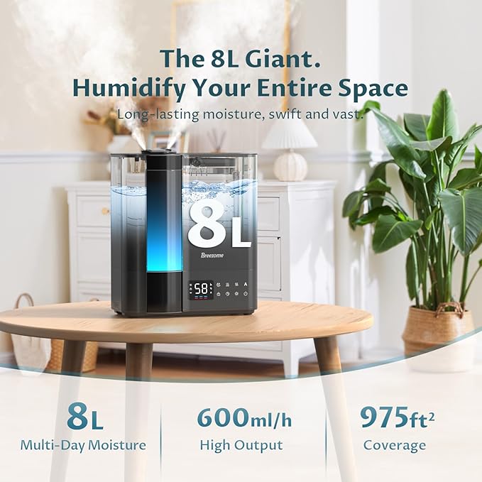 BREEZOME 8L Humidifiers for Bedroom, Warm & Cool Mist for Large Room Home - Image 4