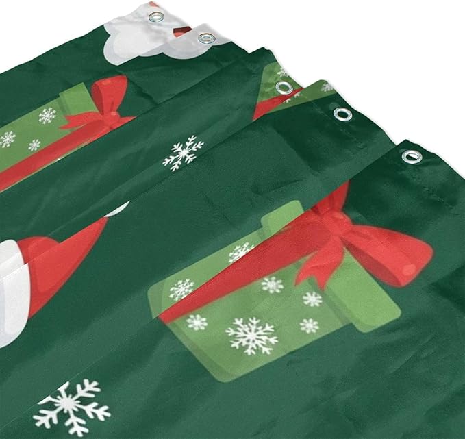 Snow Christmas Santa Green Shower Curtain Liner 72×72 inch - Image 3