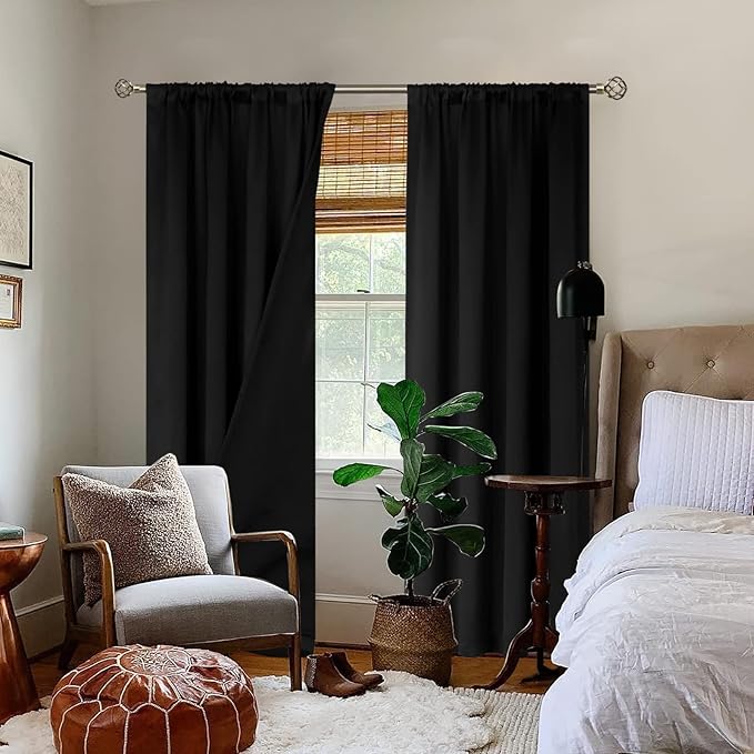 BGment Black Blackout Curtains for Bedroom 90 Inch Length, Rod Pocket 100% - Image 2