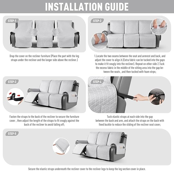 TAOCOCO 100% Waterproof Recliner Cover, Non-Slip Washable Reclining Couch Cover - Image 7