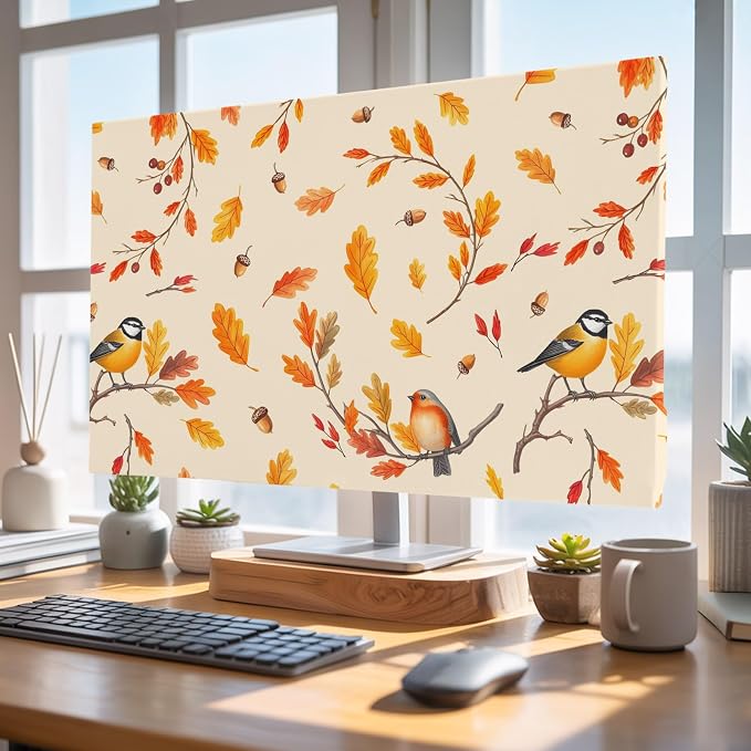 Thanksgiving Autumn Sparrows on Orange Indoor TV Cover, Elastic TV Screen - Image 5