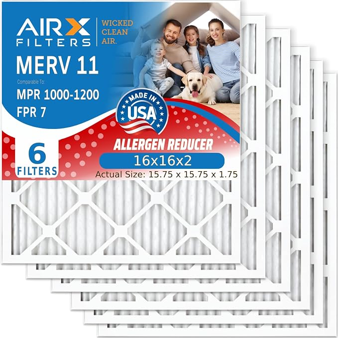 AIRX FILTERS WICKED CLEAN AIR. 16x16x2 Air Filter MERV 11 Electrostatic Pleated by AIRXFILTERSWICKEDCLEANAIR