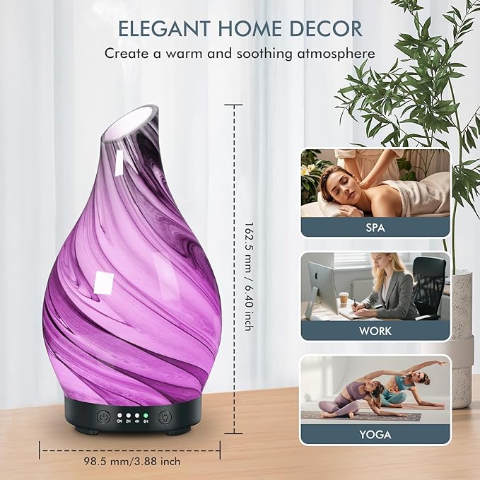 Essential Oil Diffuser Aroma Diffuser- 200 ml Art Glass Ultrasonic Cool Mist - Image 6