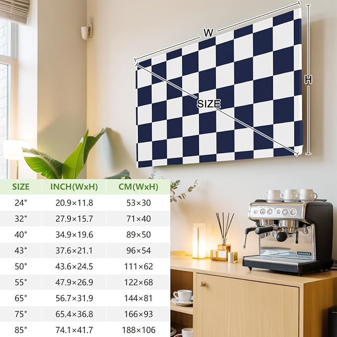Navy Blue White Checker Indoor TV Cover, Elastic TV Screen Protector Buffalo - Image 4