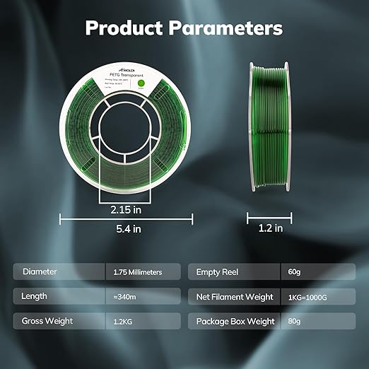 AMOLEN Rapid PETG Transparent 3D Printer Filament 1.75mm +/-0.02mm, 500mm/s - Image 7