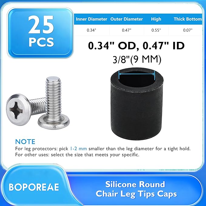 25 Pcs 3/8" Round Chair Leg Tips Caps, Silicone Rubber Furniture Leg Floor - Image 9