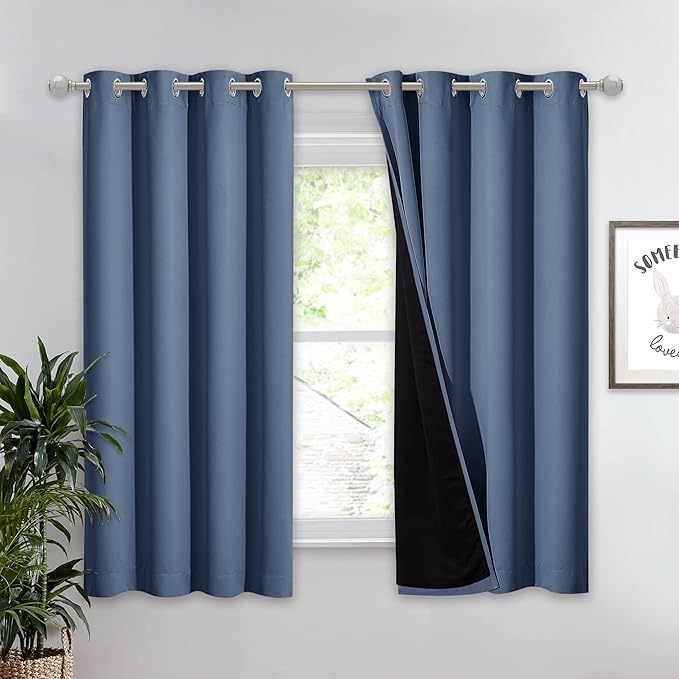 NICETOWN 100% Blackout Curtain Panel, Thermal Insulated Black Liner Curtain by NICETOWN
