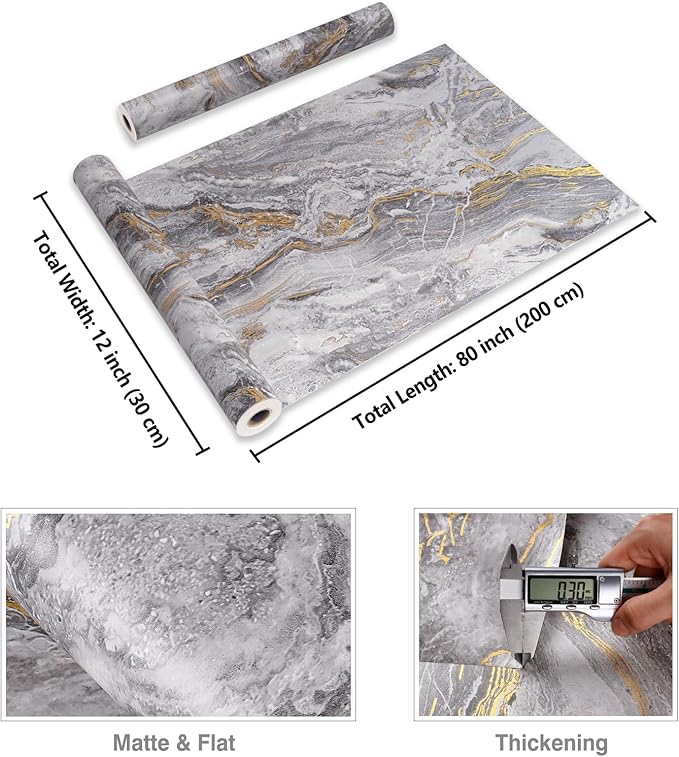 CRE8TIVE Matte Gold Grey Marble Contact Paper - Image 8