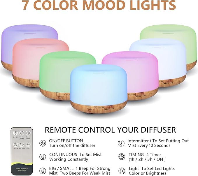 Oil Diffuser, 500ml Essential Oil Diffusers - Image 3