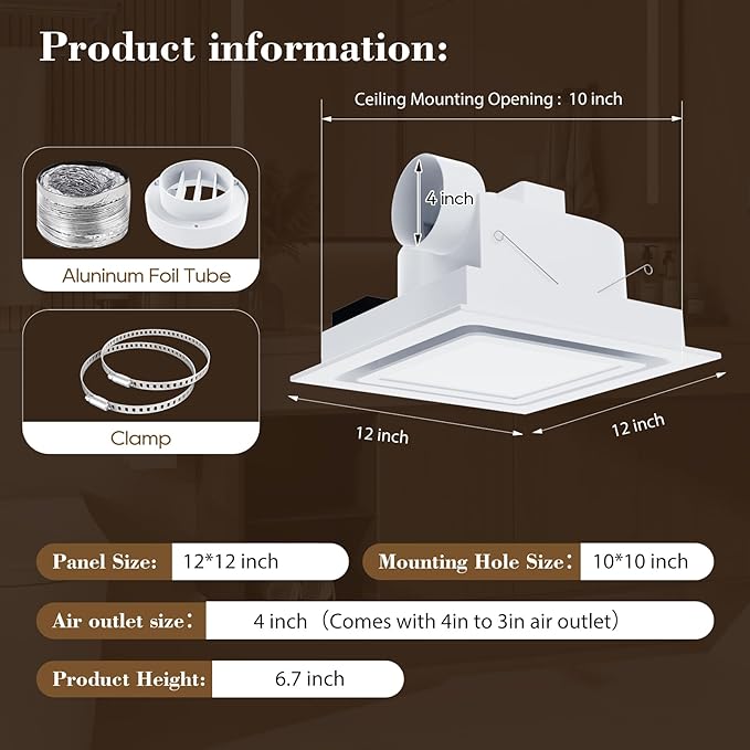 12" Ultra Quiet Bathroom Exhaust Fan - Image 4