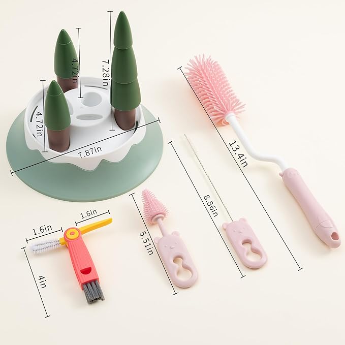 Chemimoso Baby Bottle Drying Rack and Cleaning Set, - Image 2