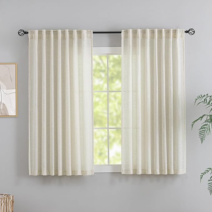 DONREN Natural Back Tab Curtains 54 Inches Long 2 Panels by DONREN