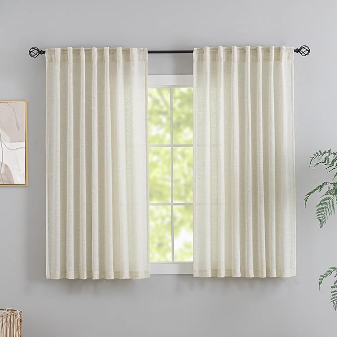 DONREN Natural Back Tab Curtains 48 Inches Long 2 Panels by DONREN