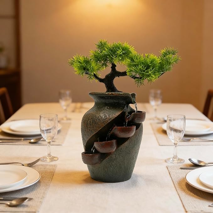 8.7inch Vase Type Artificial Bonsai Tree Fake Plant Mini Tabletop Waterfall - Image 2