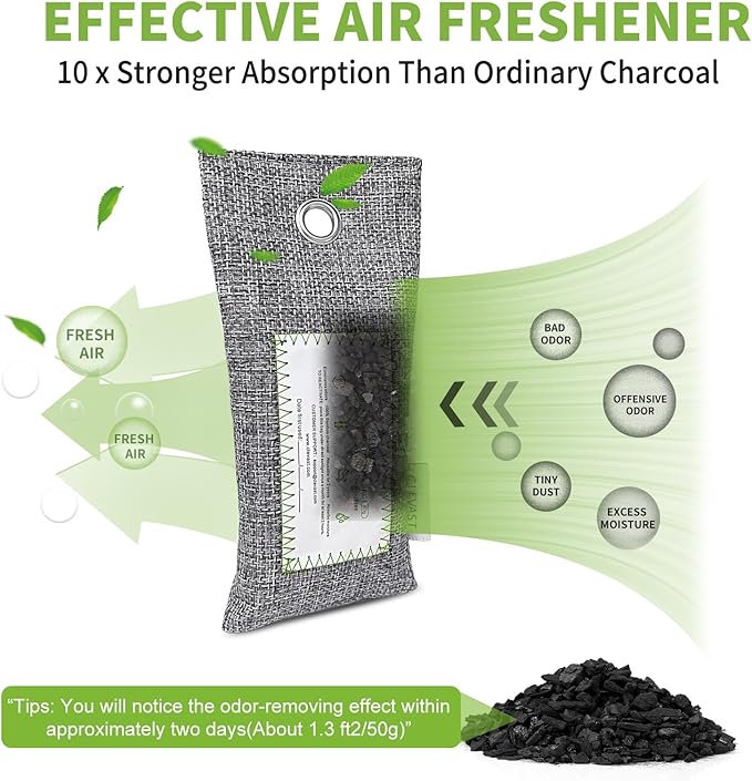 CLEVAST 6 Pack Charcoal Air Purifying Bags, Activated Bamboo Natural Fresh Odor - Image 4