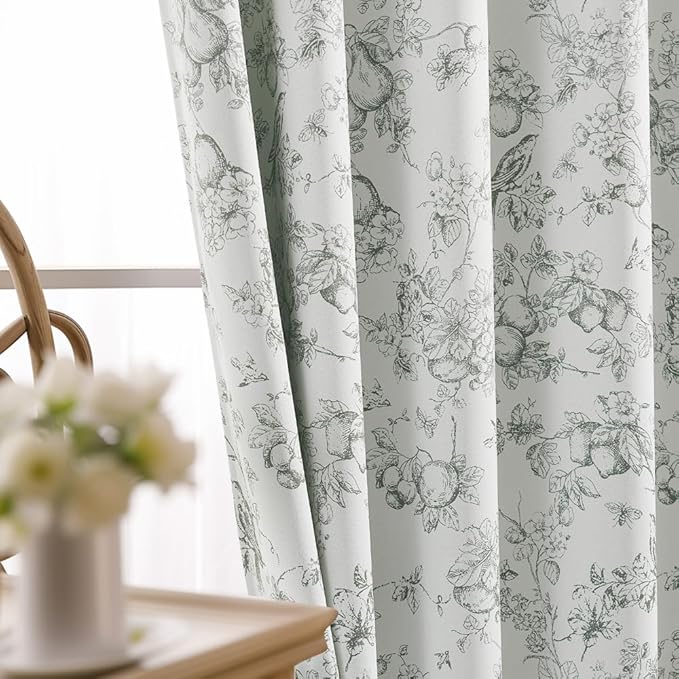 jinchan 95% Blackout Floral Curtains 96 Inches Long, Printed Flower Sage Green - Image 3