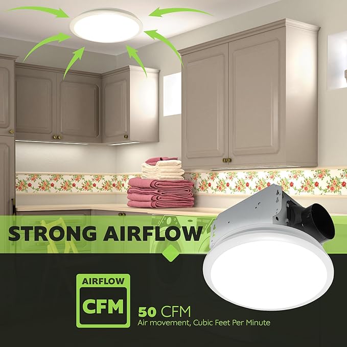 Homewerks 7141-50 Bathroom Fan Integrated LED Light Ceiling Mount Exhaust - Image 6