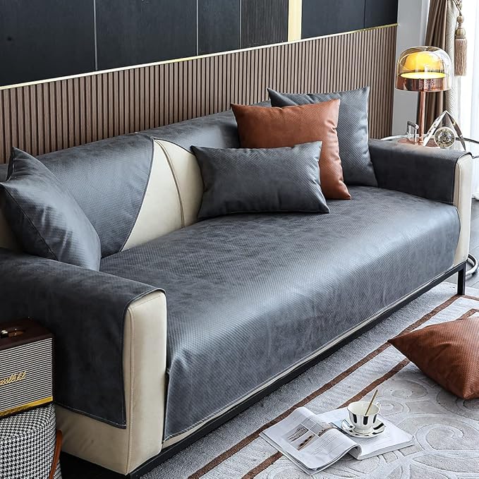 Faux Leather Waterproof Couch Sofa Cover Vintage PU Sectional Couch Cover Non by WelcometoXSlive
