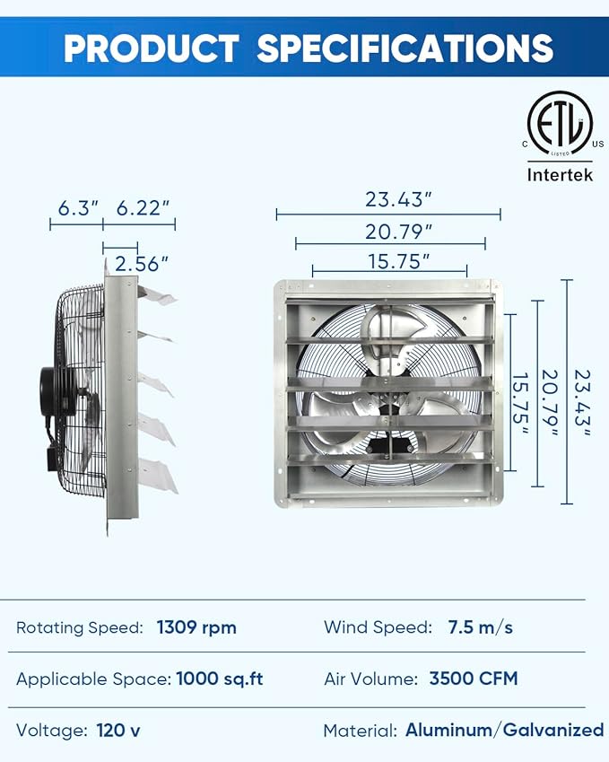 KEN BROWN 20 Inch Shutter Exhaust Fan - Image 2