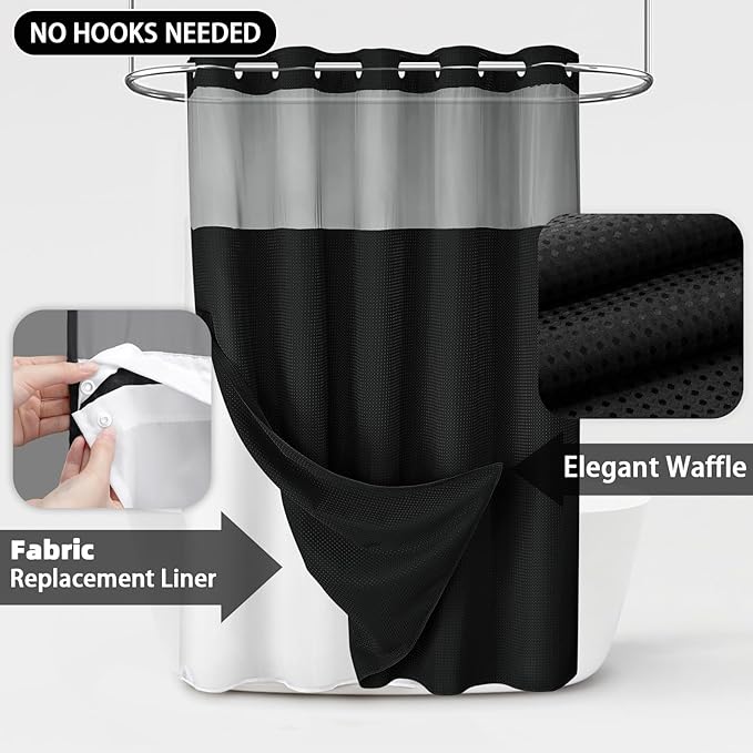 No Hook Shower Curtain and Liner Set - Image 3