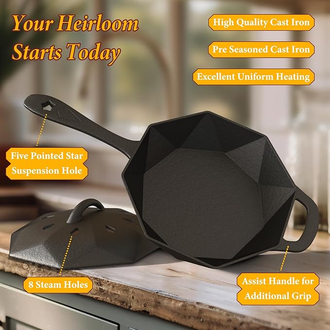 Dual-Layer Wood Stove Steamer/Humidifier + 6.5 Inch Octagon Cast Iron Skillet - Image 9