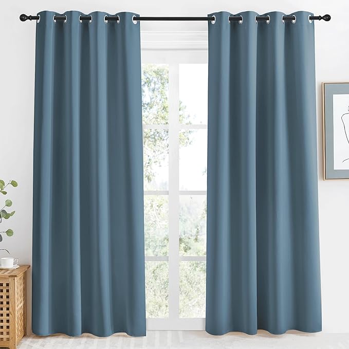 NICETOWN Blackout Curtain 86 inch Long, Smoky Blue, W55 x L86, 1 Panel by NICETOWN