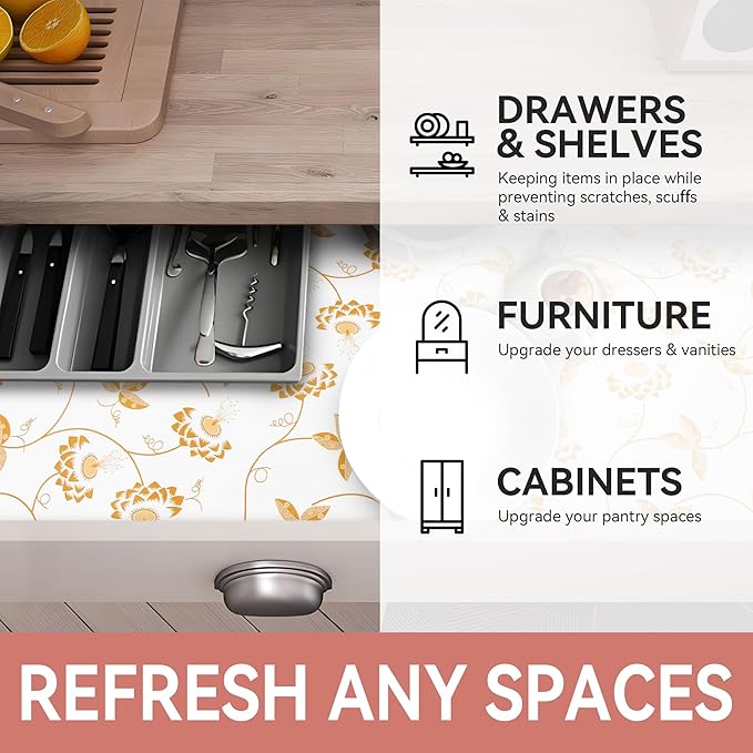 RAY STAR Shelf Liner, 12 Inch x 10 Feet Non Adhesive Floral Kitchen Cabinet - Image 6