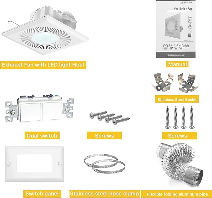 Bathroom Exhaust Fan with Light 165CFM Shower Bathroom Vent Fan with 11.8IN 15w - Image 9
