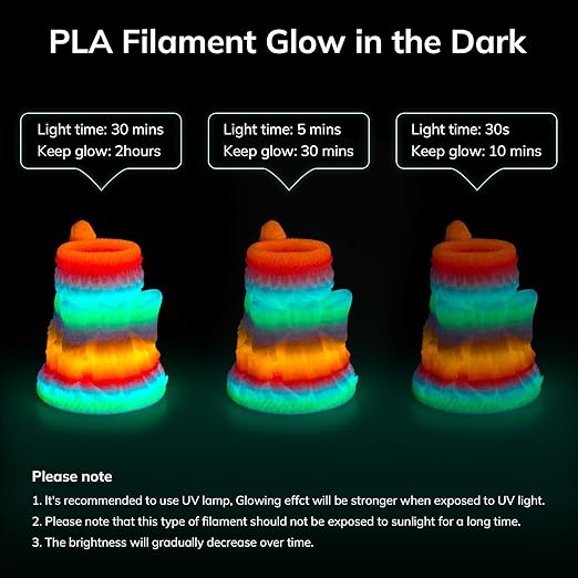 AMOLEN Glow in The Dark 3D Printer Filament Bundle, Glow Filament Multicolor - Image 2