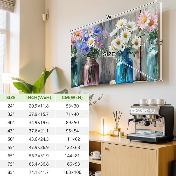 Rustic Flower Vase Retro Wood Indoor TV Cover, Elastic TV Screen Protector - Image 4