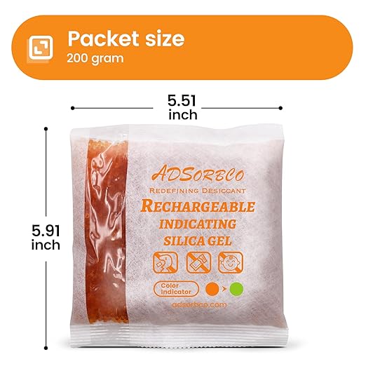 Adsorbco Rechargeable 200 Gram 10 Packs Desiccant, Indicating Silica Gel Packets - Image 2