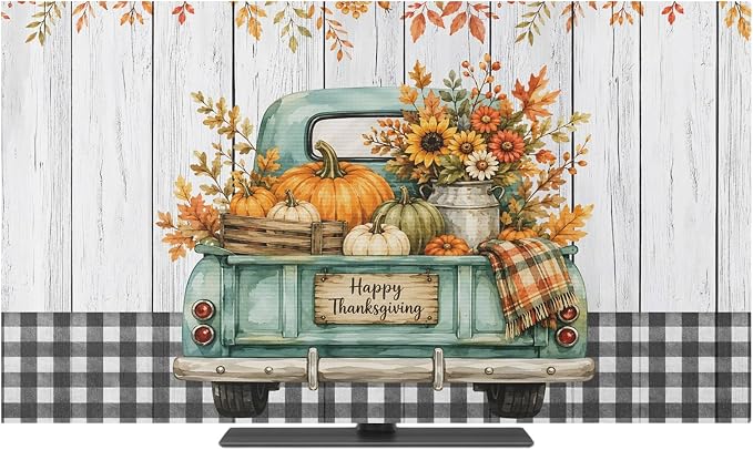 Happy Thanksgiving Green Truck Indoor TV Cover, Elastic TV Screen Protector - Image 2