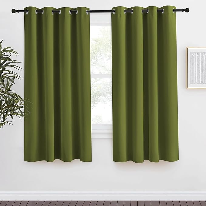 NICETOWN Blackout Curtain 57 inch Length, W55 x L57 Inch, Olive Green, 8 by NICETOWN
