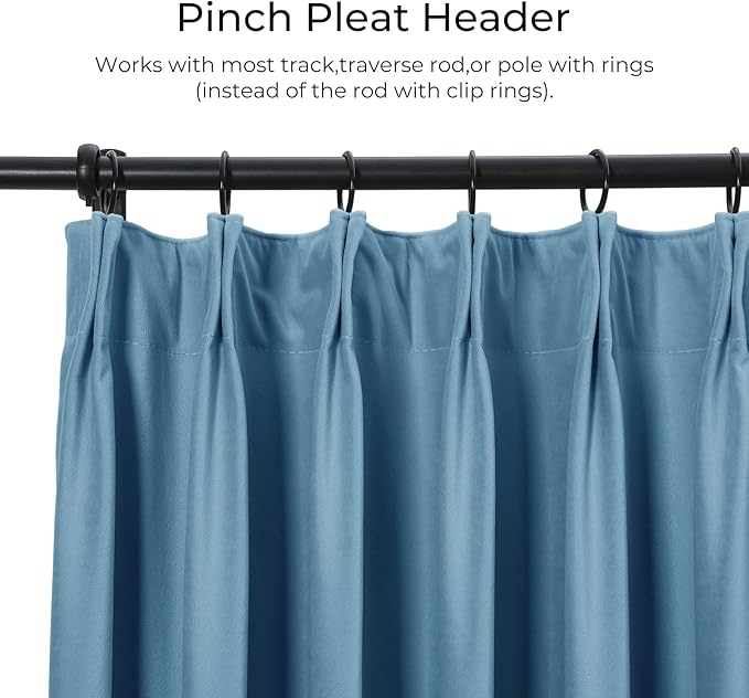 TWOPAGES Luxury Velvet Curtain Pinch Pleated Sky Blue Curtain 108 inch Long - Image 2