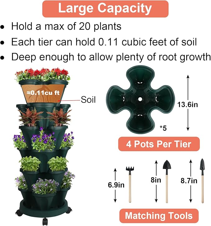 GameXcel Vertical Planter 6 Tier Stackable Planters Garden Planters Strawberry - Image 5