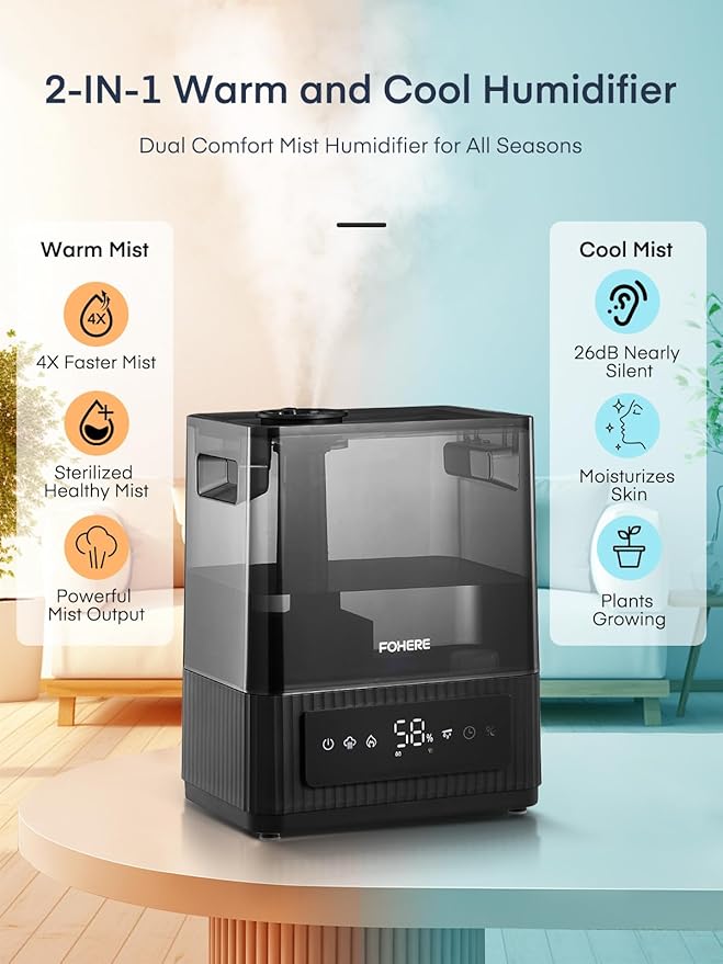FOHERE Smart Humidifiers for Bedroom, 6L Warm and Cool Mist Quiet Humidifier - Image 2