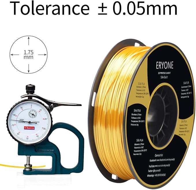 ERYONE Silk PLA Filament for 3D Printer, 1.75mm +/- 0.03mm, Silk Glod - Image 2