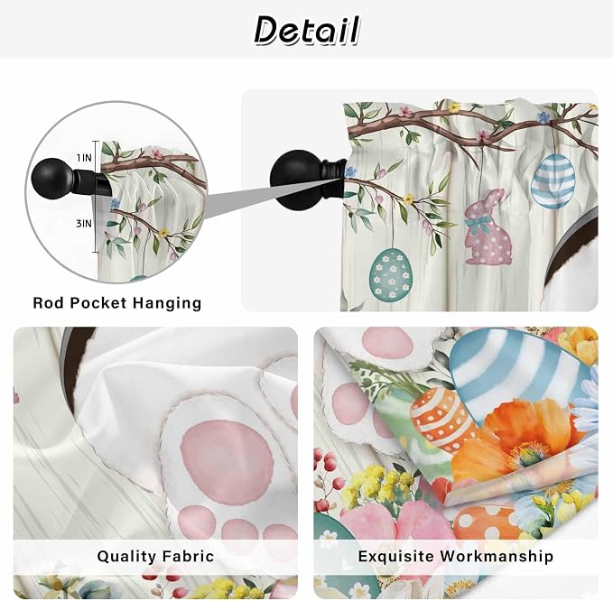 Easter Kitchen Tier Curtains 24 Inch Long 2 Panel Set, Rod Pocket Cafe Small - Image 9
