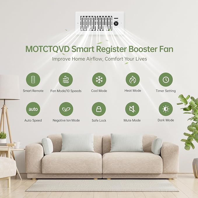 Register Booster Fan Fits 4” x 10” Register Holes, Smart Control Heating - Image 2