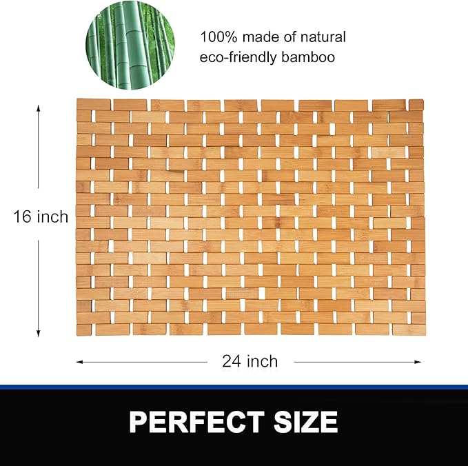Bamboo Bath Mat Bathroom Rugs Floor Wood Shower Bathtub Waterproof Non Slip - Image 5