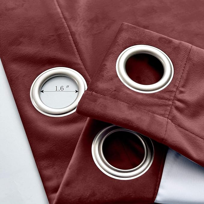 ChadMade Blackout Lined Premium Velvet Curtain Burgundy 84Wx84L Inch, Eyelet - Image 4