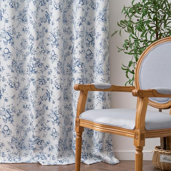 jinchan 95% Blackout Floral Curtains 96 Inches Long, Printed Flower Blue - Image 8