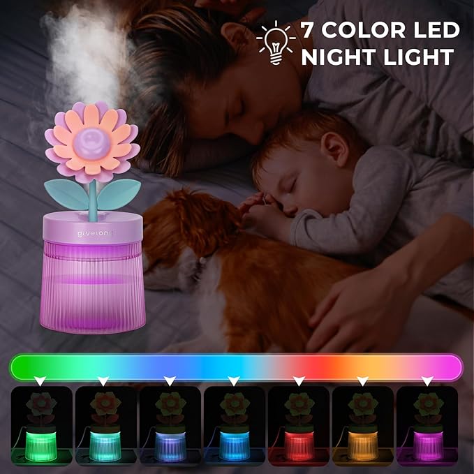 Cute Flower Mini Humidifier, 260ml Sunflower Desktop Humidifiers - Image 5
