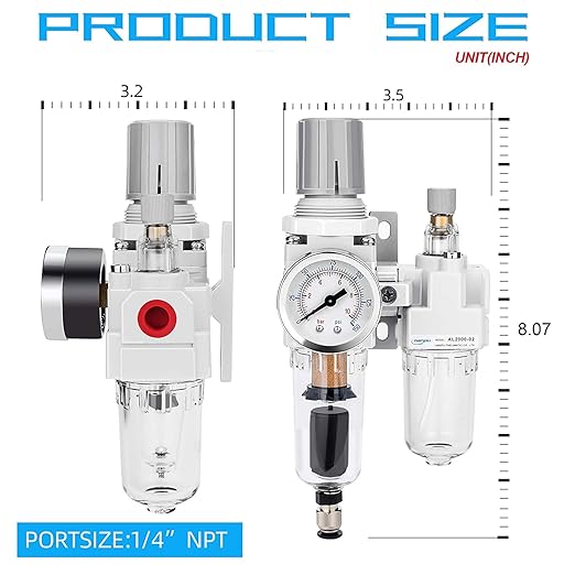 NANPU 1/4" NPT Auto-Drain Air Filter Regulator Lubricator Combo Water/Oil Trap - Image 3